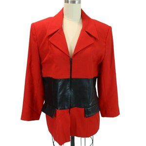 Vintage FOCUS 2000 By Charles Glueck 8 Red Black Wool Faux Leather Blazer Jacket